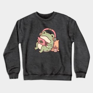 Cute Toad Chilling With Laptop and Boba Tea Crewneck Sweatshirt